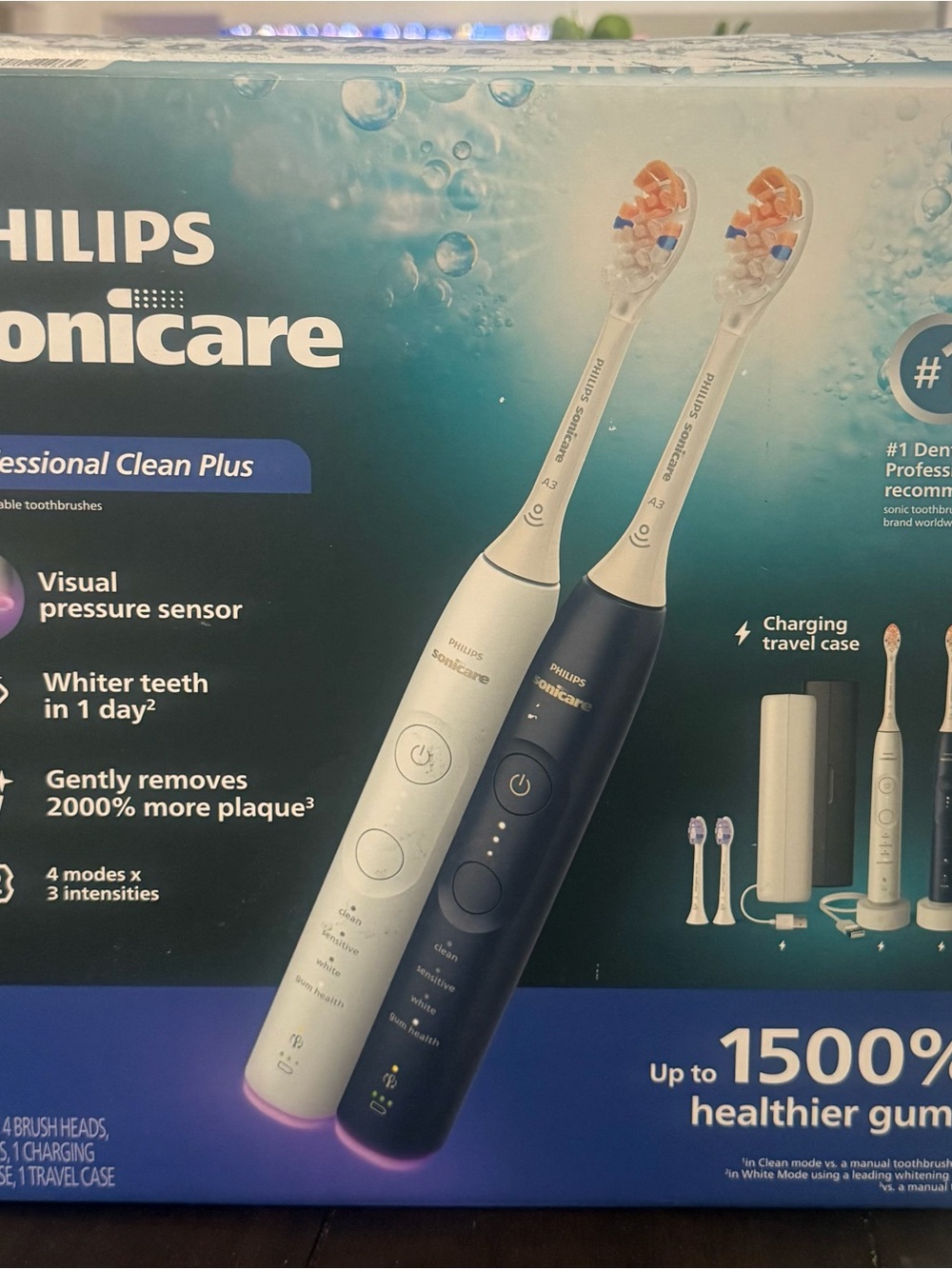 Philips Sonicare White and Navy Electric Toothbrush Pair